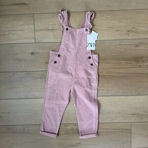 ZARA NWT Pink Cotton Overalls ruffled size 3-4 years